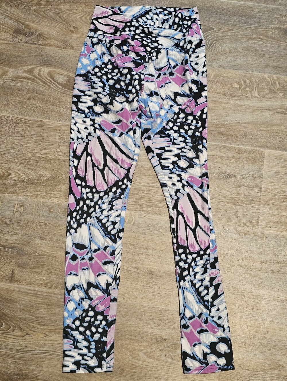 Teens Purple & Blue Butterfly Patterned Leggings With Criss Cross Waistband